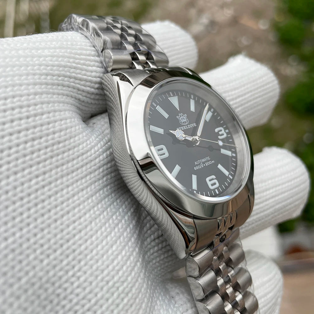 Relogio Masculino Prata Preto Mecanico STEELDIVE Retro King 7