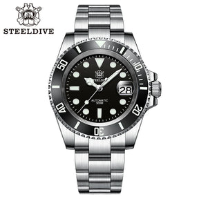 Relogio Masculino Prata Preto Mecanico STEELDIVE Submariner 1