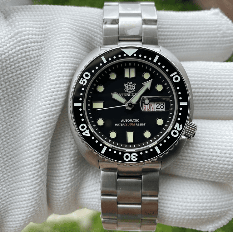 Relogio Masculino Prata Preto Mecanico STEELDIVE Turtle V2 6