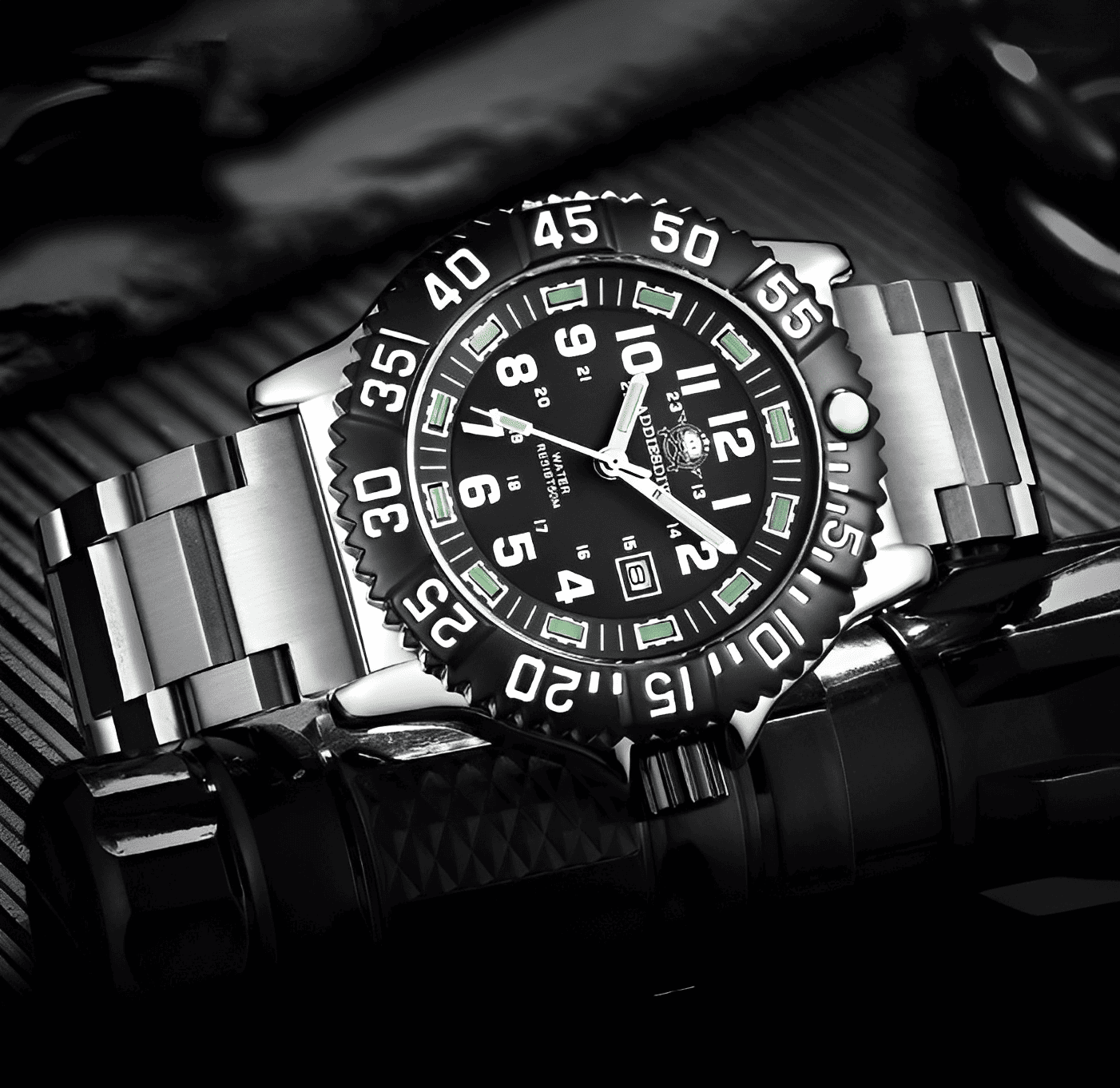 Relogio Masculino Prata Preto Quartzo ADDIESDIVE Navy Seal 3