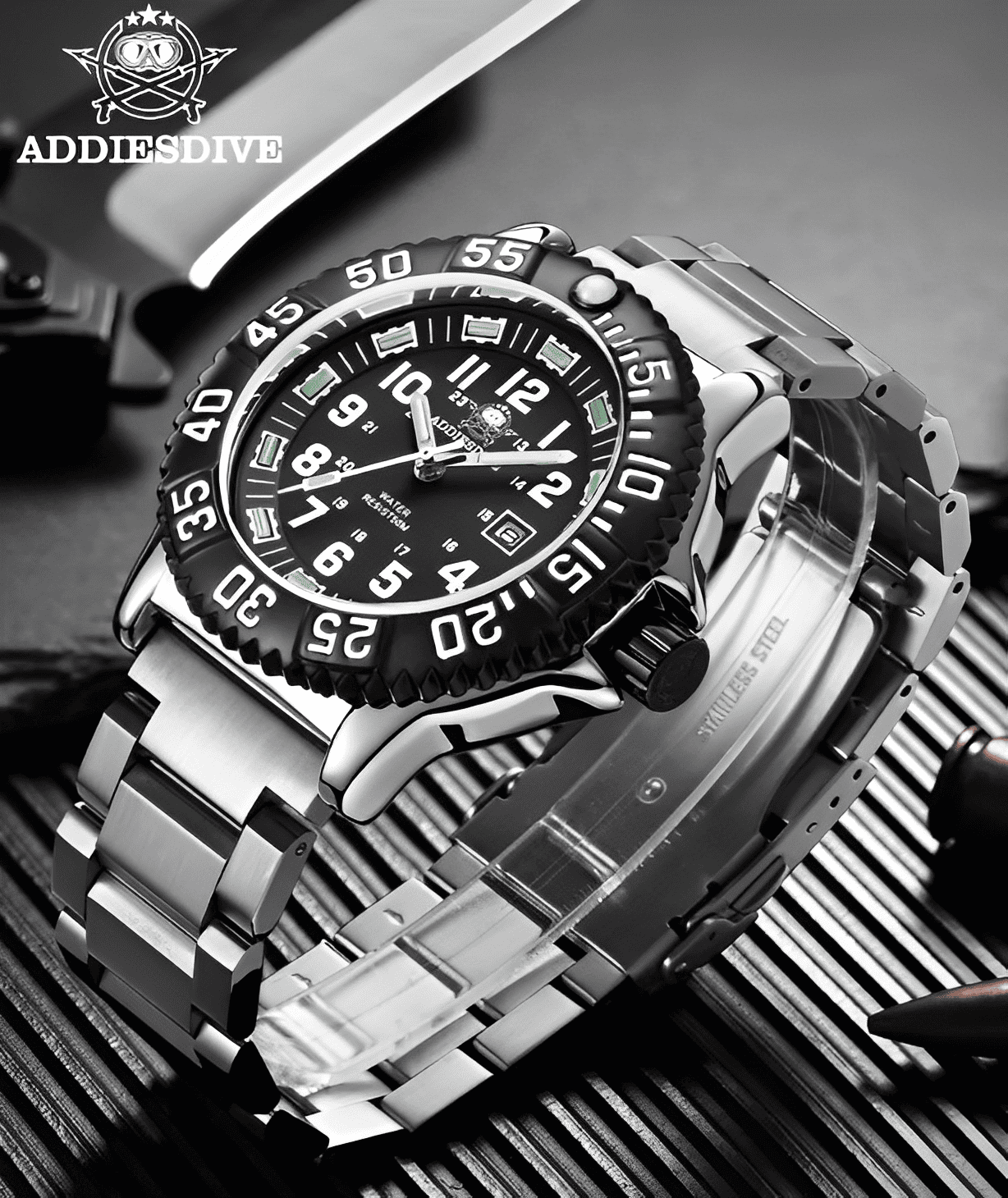 Relogio Masculino Prata Preto Quartzo ADDIESDIVE Navy Seal 5