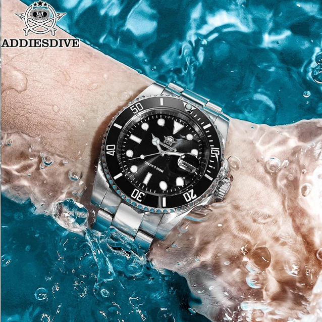 Relogio Masculino Prata Preto Quartzo ADDIESDIVE Submariner 2