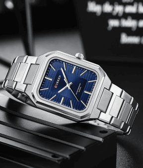 Relogio Masculino Prata Quadrado Azul Quartzo 8457 6