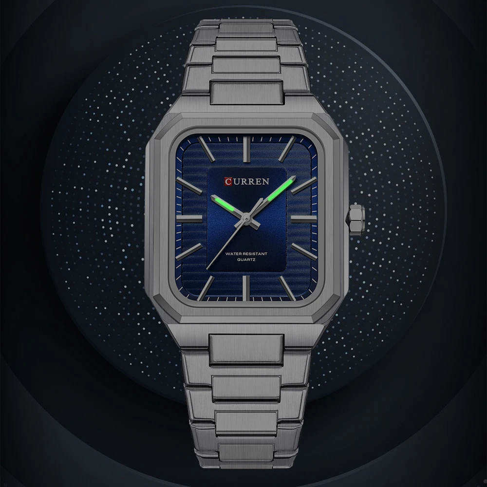 Relogio Masculino Prata Quadrado Azul Quartzo CURREN 8457 5