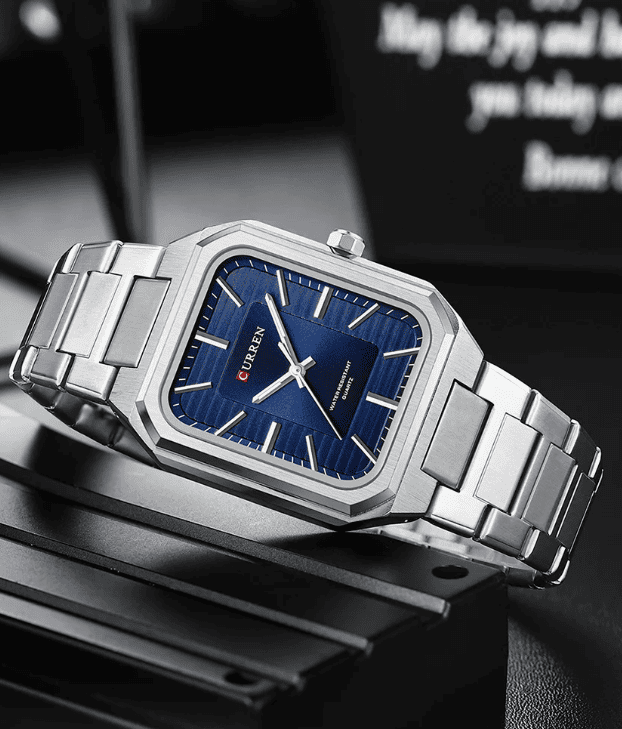 Relogio Masculino Prata Quadrado Azul Quartzo CURREN 8457 6