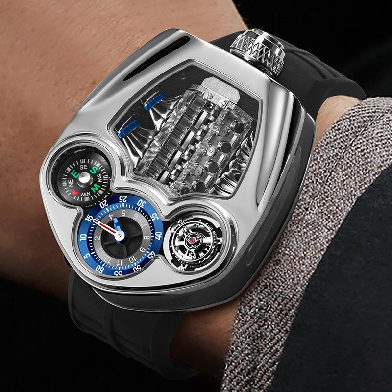 Relogio Masculino Prata Quartzo PINDU Motor Racing Sport 4