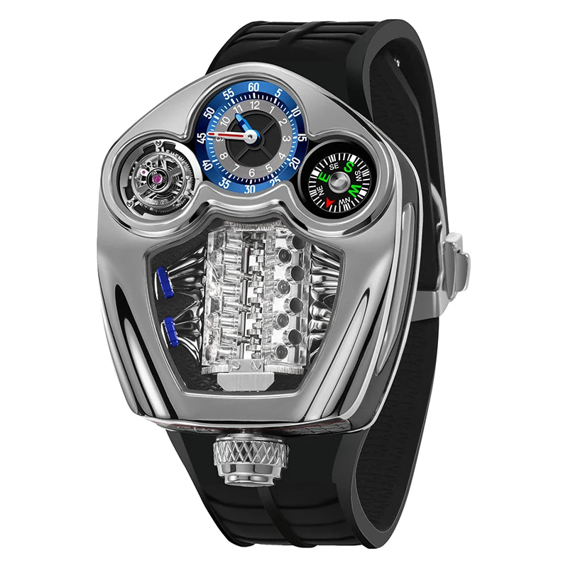 Relogio Masculino Prata Quartzo PINDU Motor Racing Sport