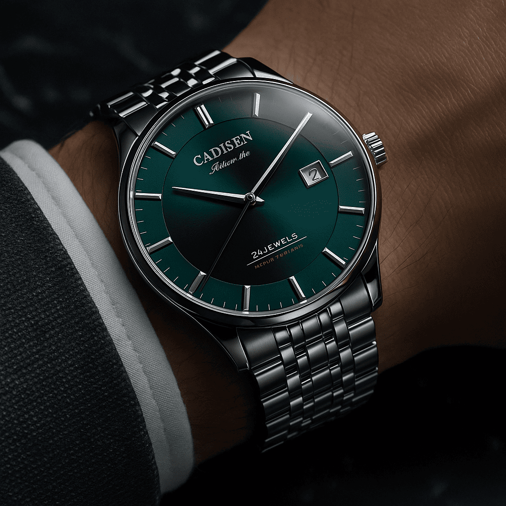Relogio Masculino Prata Verde Automatico CADISEN C8175 2