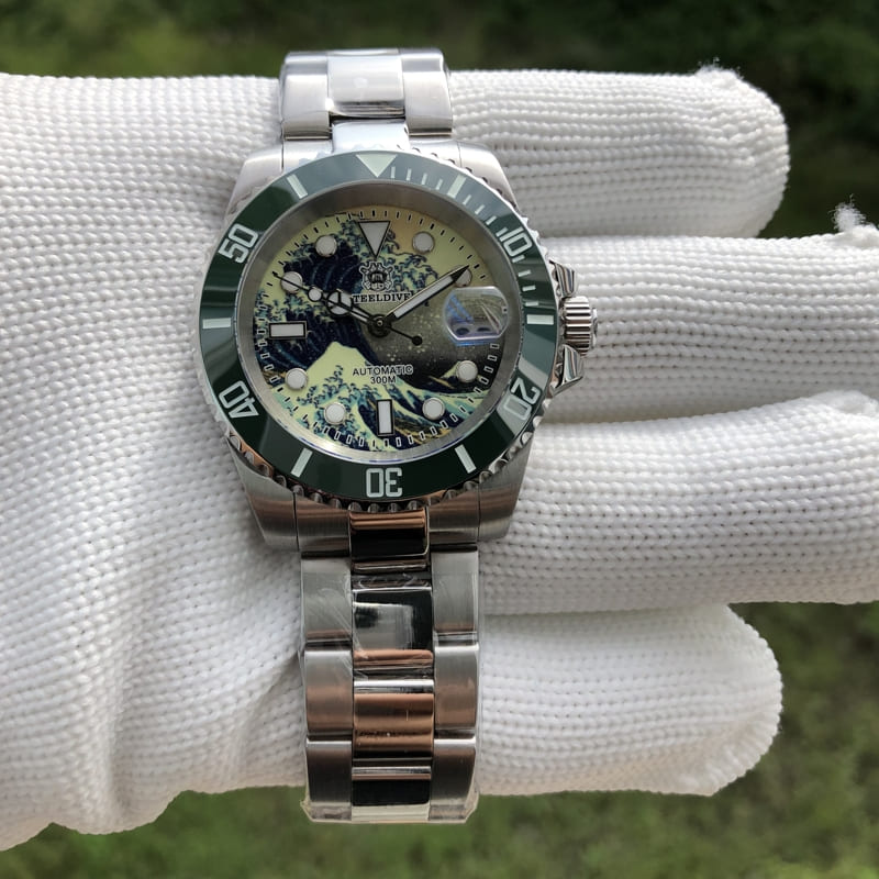 Relogio Masculino Prata Verde Automotico STEELDIVE SD1953J 7
