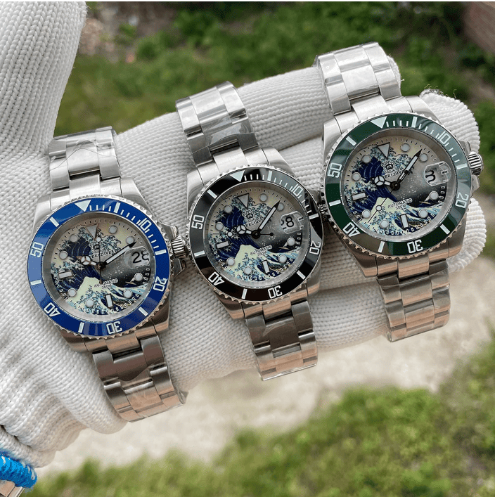 Relogio Masculino Prata Verde Automotico STEELDIVE SD1953J 8