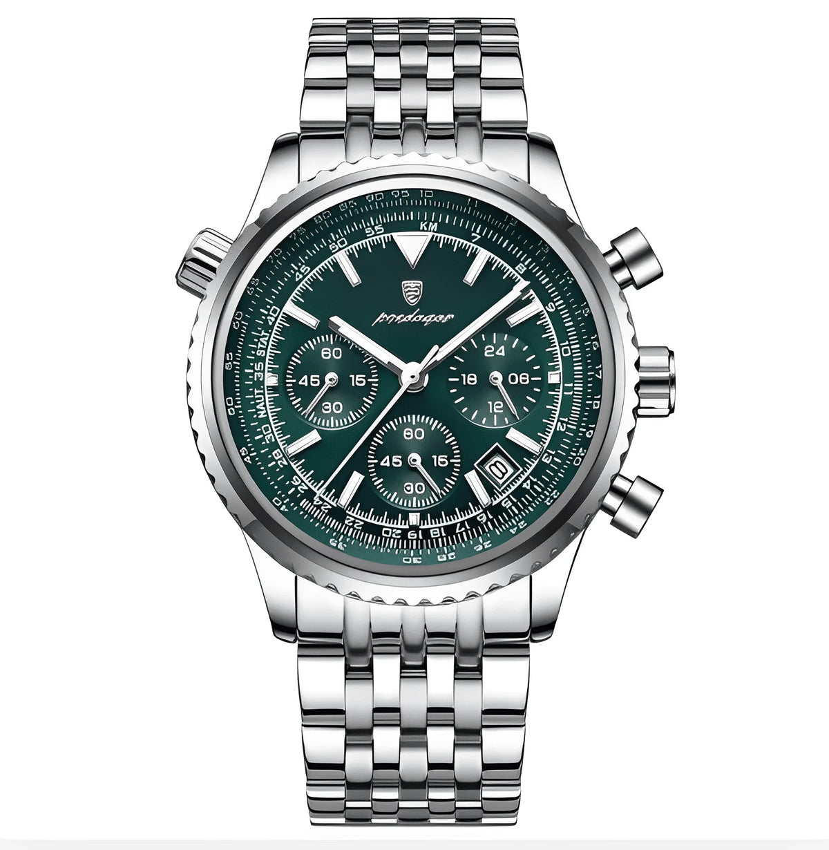 Relogio Masculino Prata Verde Cronografo POEDAGAR 960-3 1