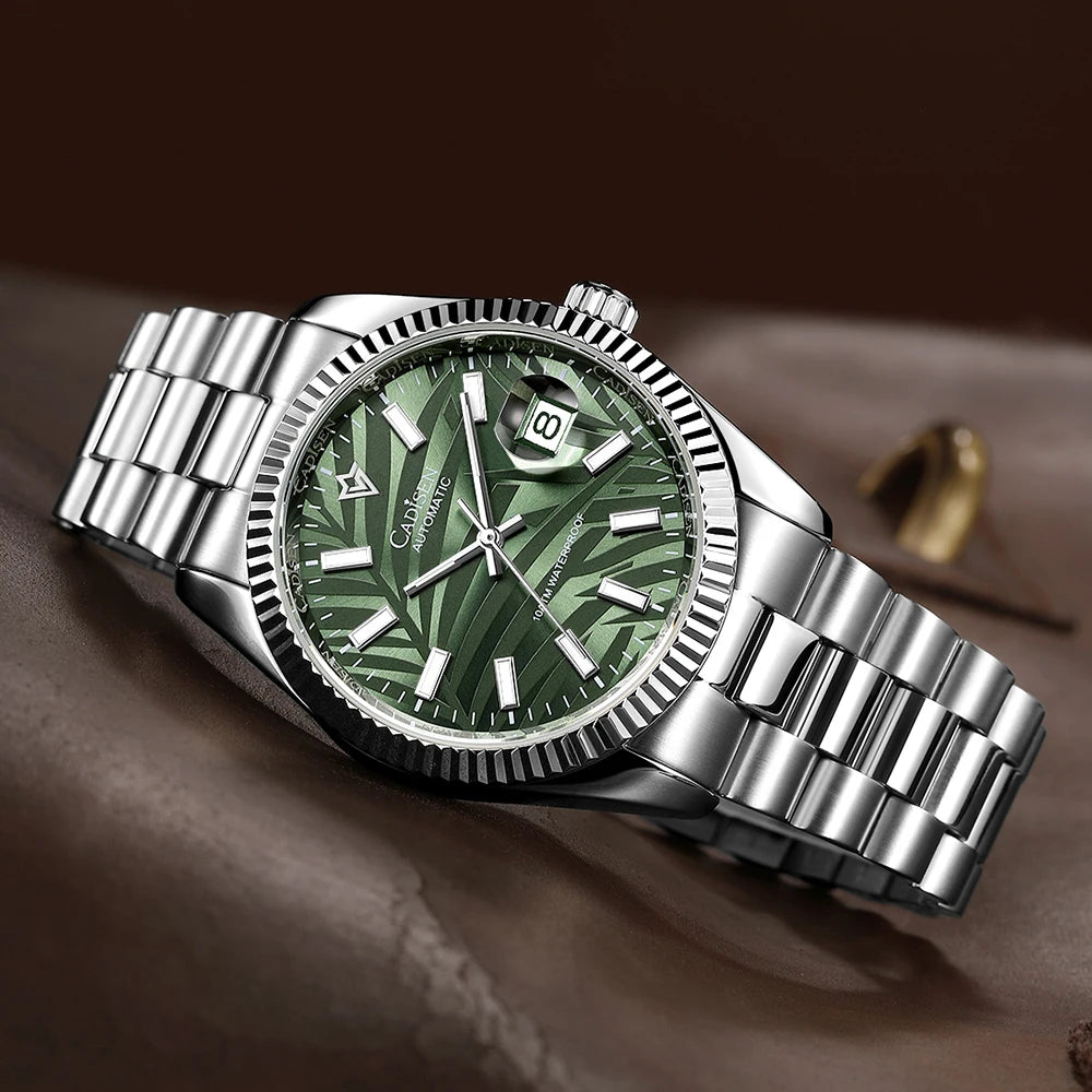 Relogio Masculino Prata Verde Mecanico CADISEN C8185MRRL 4