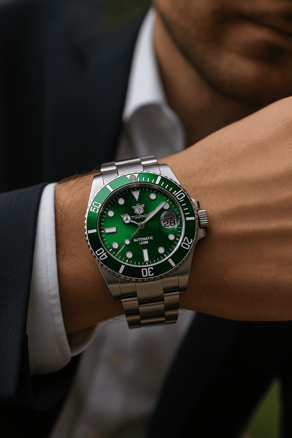 Relogio Masculino Prata Verde Mecanico STEELDIVE Submariner 2