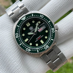 Relogio Masculino Prata Verde Mecanico STEELDIVE Turtle V2 3