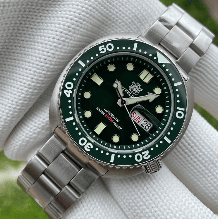 Relogio Masculino Prata Verde Mecanico STEELDIVE Turtle V2 4