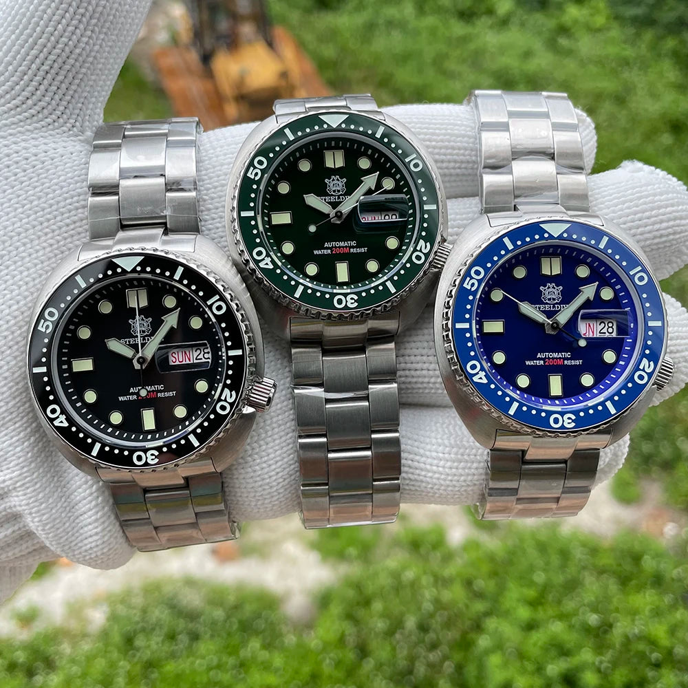 Relogio Masculino Prata Verde Mecanico STEELDIVE Turtle V2 5