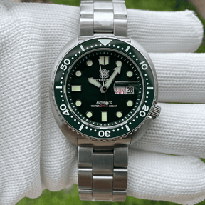 Relogio Masculino Prata Verde Mecanico STEELDIVE Turtle V2 6