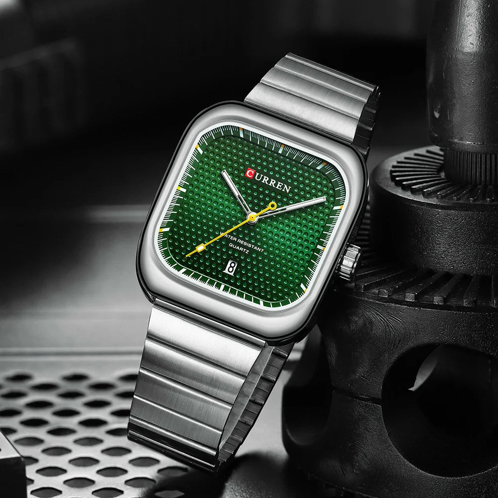 Relogio Masculino Prata Verde Quartzo 8460 3