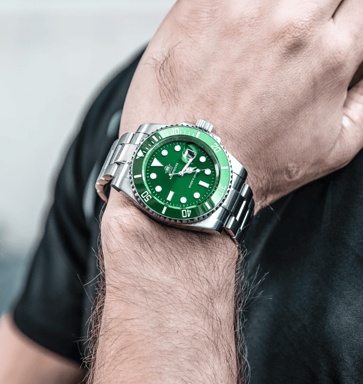 Relogio Masculino Prata Verde Quartzo ADDIESDIVE Submariner 2