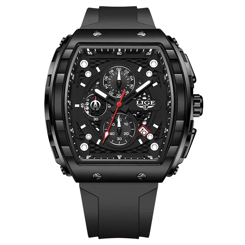 Relogio Masculino Preto Cronografo LIGE Tonneau 1