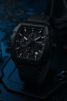 Relogio Masculino Preto Cronografo LIGE Tonneau 4