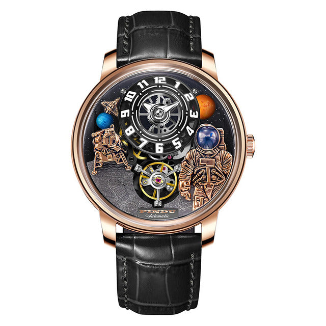 Relogio Masculino Preto Dourado Mecanico PINDU Moon Phase 1