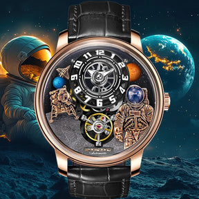 Relogio Masculino Preto Dourado Mecanico PINDU Moon Phase 2