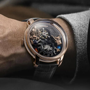 Relogio Masculino Preto Dourado Mecanico PINDU Moon Phase 5