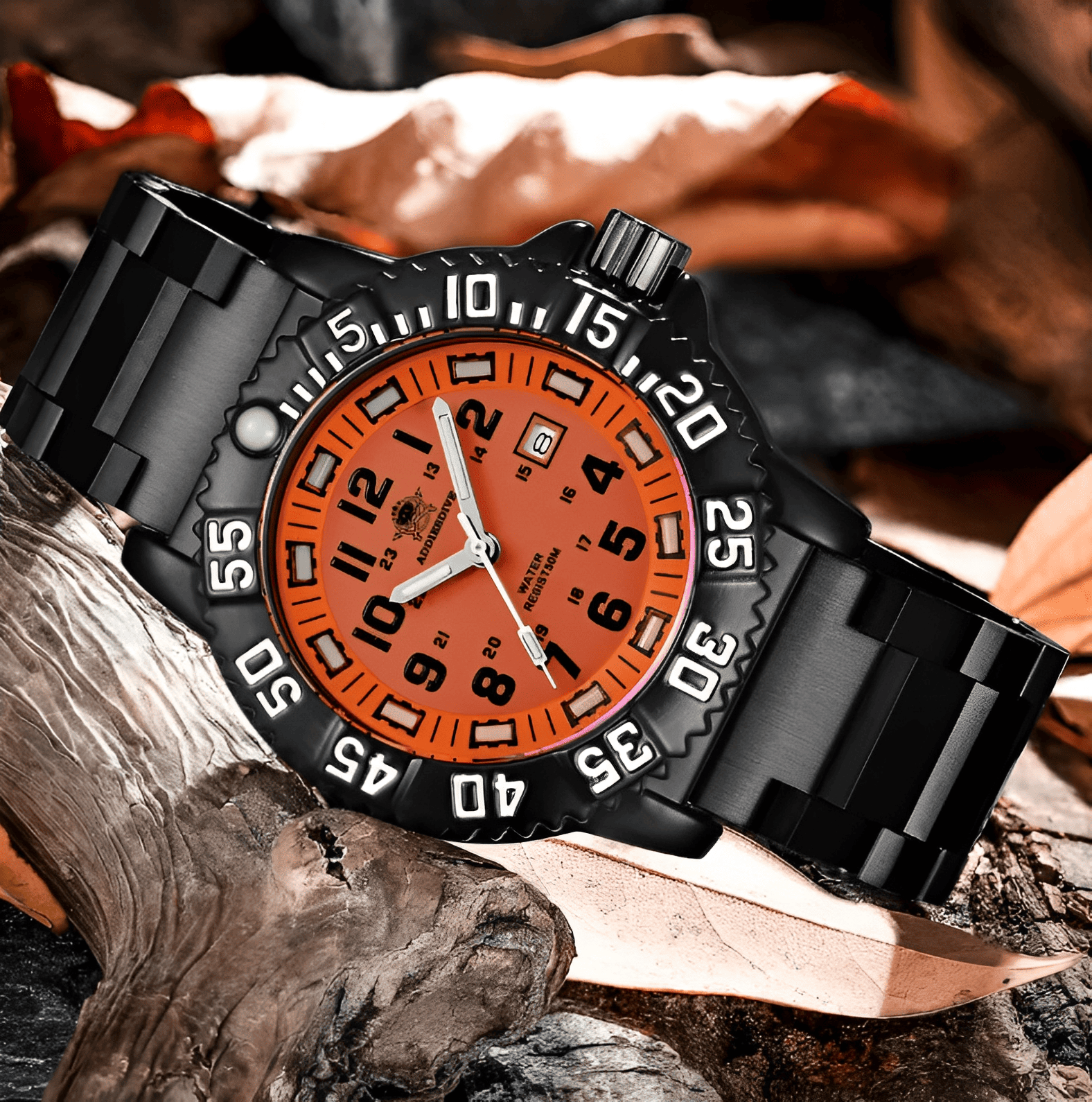 Relogio Masculino Preto Laranja Quartzo ADDIESDIVE Navy Seal 4