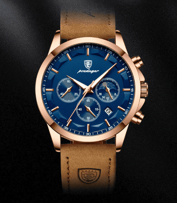 Relogio Masculino Pulseira de Couro Azul Quartz POEDAGAR 988 3