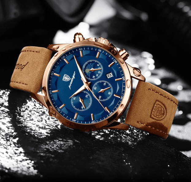 Relogio Masculino Pulseira de Couro Azul Quartz POEDAGAR 988 4