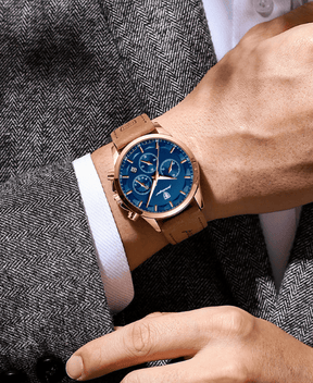 Relogio Masculino Pulseira de Couro Azul Quartz POEDAGAR 988 5