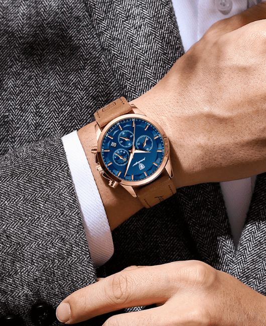 Relogio Masculino Pulseira de Couro Azul Quartz POEDAGAR 988 5