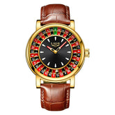 Relogio Masculino Pulseira de Couro Dourado Quartz LIGE Casino 1