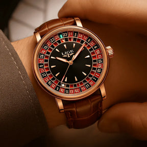 Relogio Masculino Pulseira de Couro Rose Quartz LIGE Casino 2