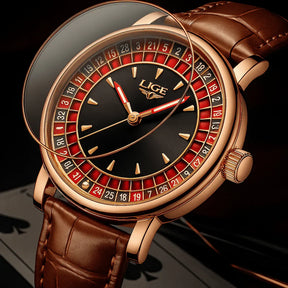 Relogio Masculino Pulseira de Couro Rose Quartz LIGE Casino 4