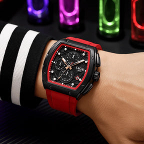 Relogio Masculino Vermelho Cronografo LIGE Tonneau 2