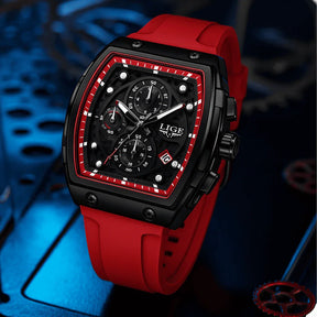 Relogio Masculino Vermelho Cronografo LIGE Tonneau 4