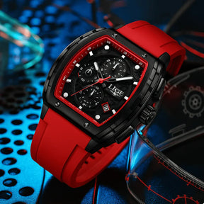 Relogio Masculino Vermelho Cronografo LIGE Tonneau 5
