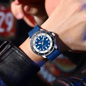 Relogio Masculino com Pulseira de Couro Azul Quartzo CURREN 2