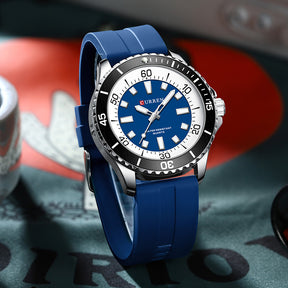 Relogio Masculino com Pulseira de Couro Azul Quartzo CURREN 5