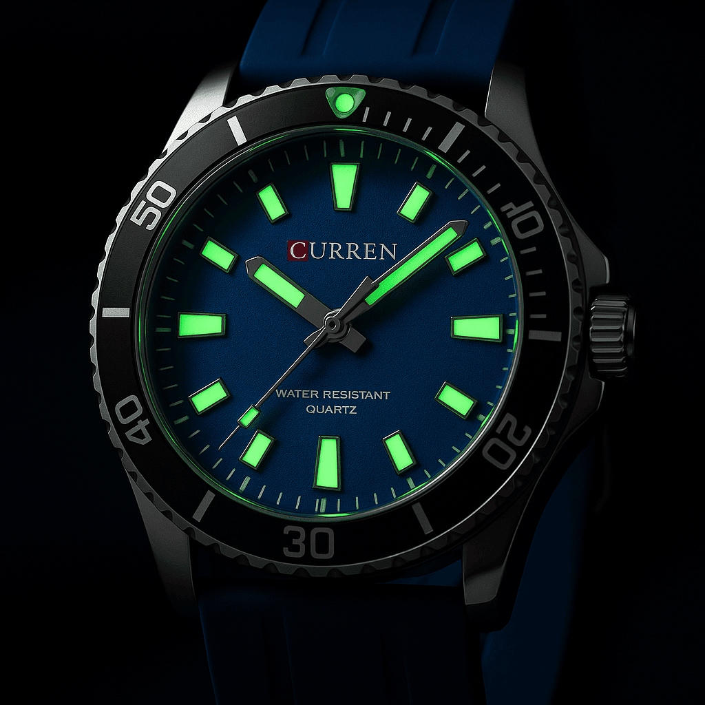 Relogio Masculino com Pulseira de Couro Azul Quartzo CURREN 6