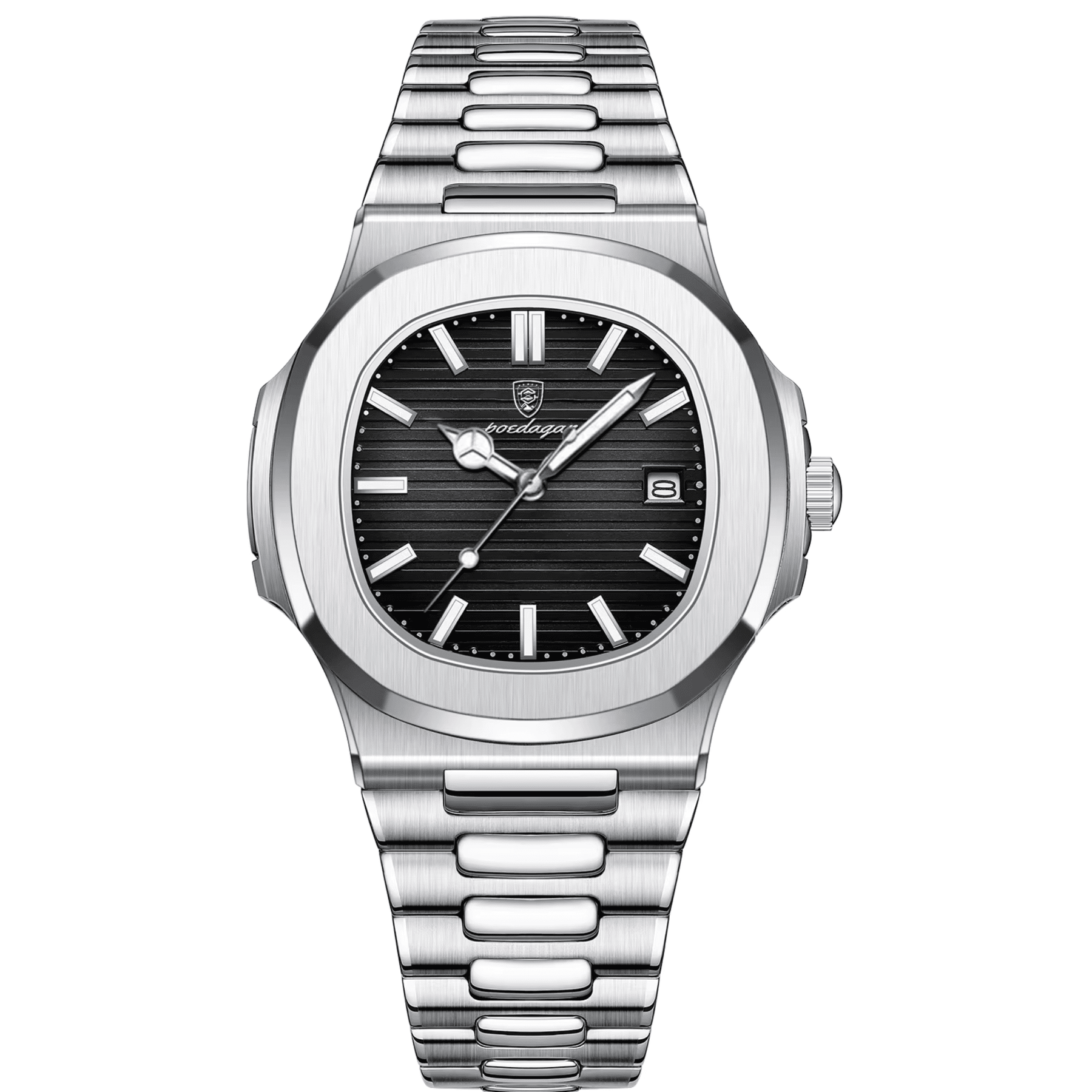 Relogio_Masculino_de_Luxo_Poedagar_Quartz_Deluxe_Preto_Vidro_Hardlex_Pulseira_Aco_Inox 2
