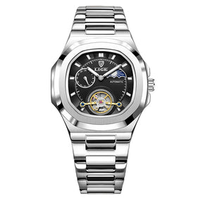Relógio Mecânico LIGE Tourbillon Prateado 1