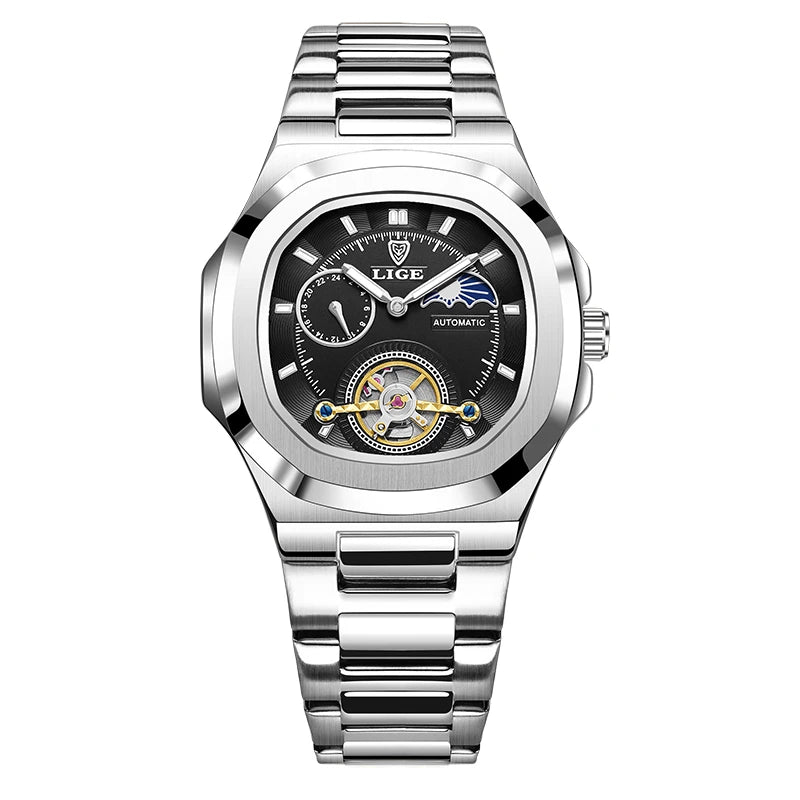 Relógio Mecânico LIGE Tourbillon Prateado 1
