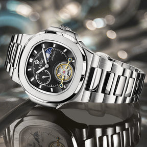 Relógio Mecânico LIGE Tourbillon Prateado 2