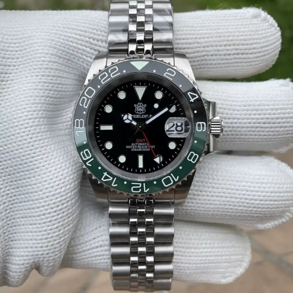 Relogio Mecanico Masculino GMT Watch V2 Black Green frente