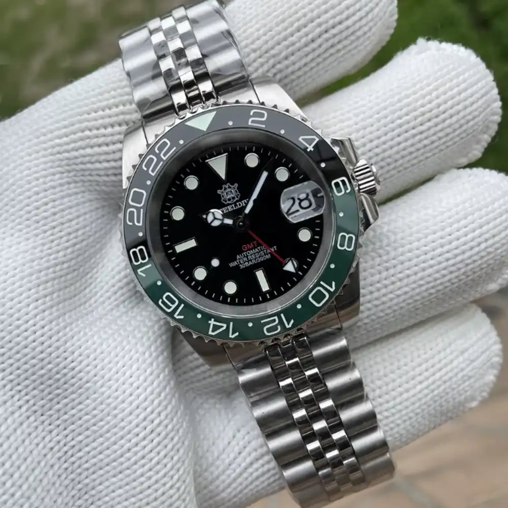 Relogio Mecanico Masculino GMT Watch V2 Black Green frente 2
