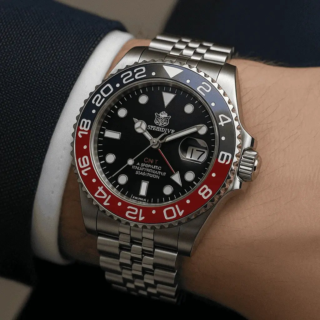 Relogio Mecanico Masculino GMT Watch V2 Black no pulso
