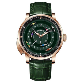 Relogio Mecanico Masculino Horse Racing Green Gold frente